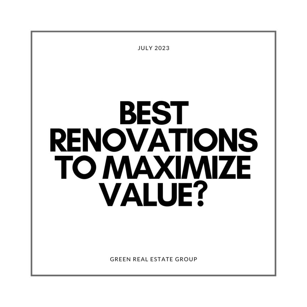 A black and white poster with the words "Best renovations to maximize value?".
