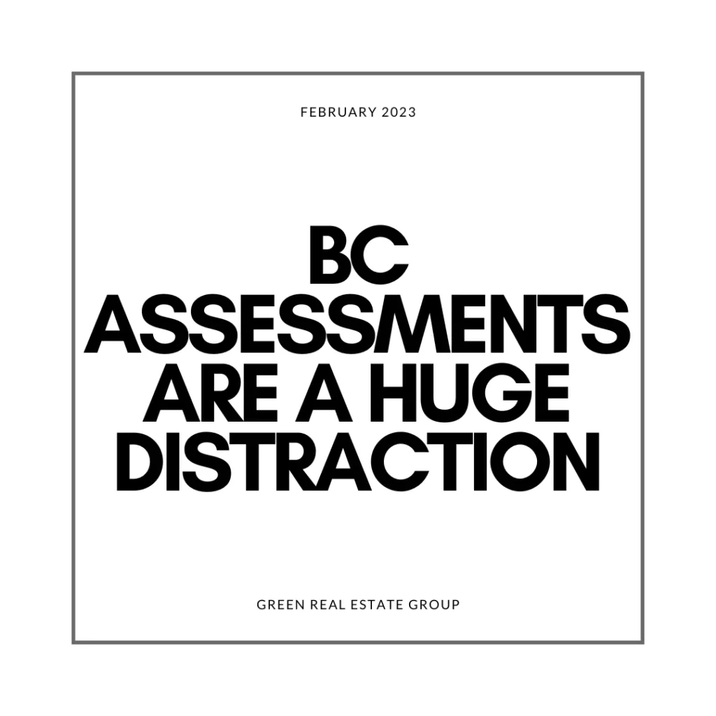Infographic titled "BC Assessments are a Huge Distraction" from Green Real Estate Group