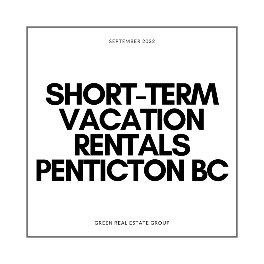 Black and white poster for short-term vacation rentals in Penticton BC