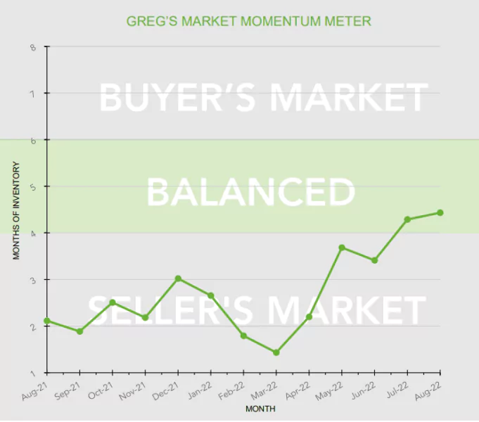 Line chart showing the buyer's market and seller's market balanced over the past 12 months