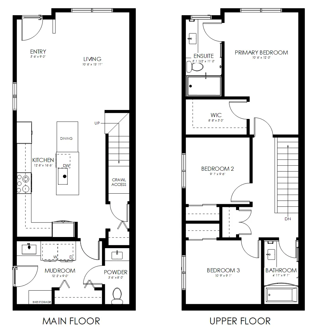 Floor plan for 687 Victoria Drive, Penticton BC – 3-bedroom, 3-bathroom high-efficiency fourplex layout