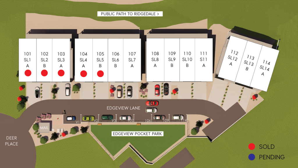 Real estate development layout with property status markers